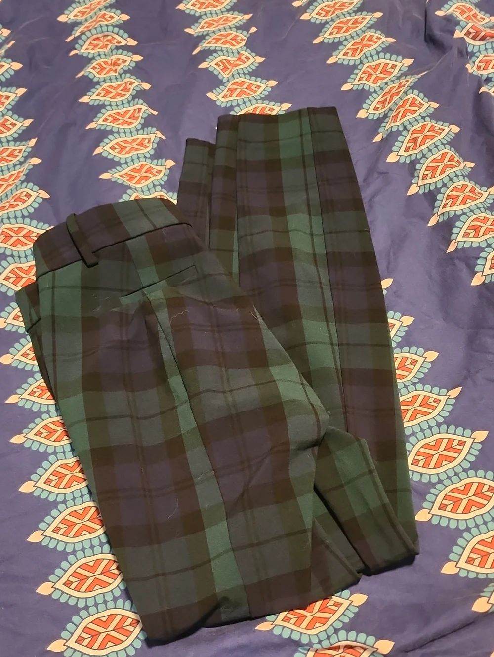J. Crew Green and Navy Plaid Full-Length Pants